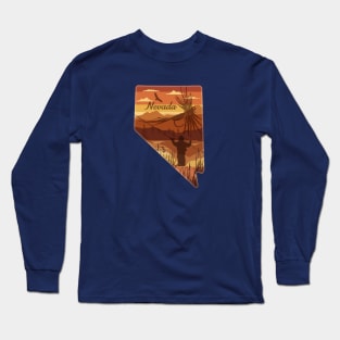 Nevada Mountain Fly Fishing State Map Art Long Sleeve T-Shirt